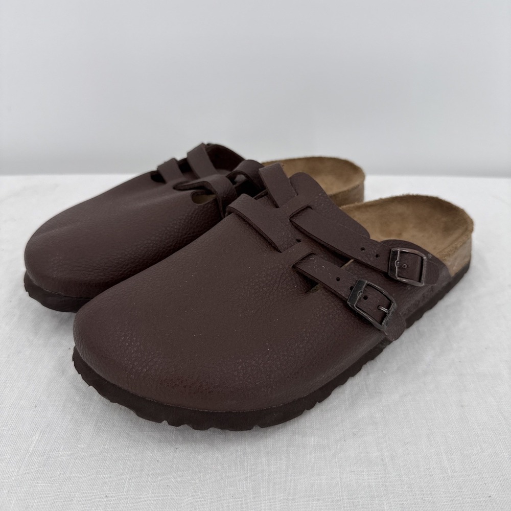 Women's Birkenstock Birki's Brown Leather Slip On Mules Size 9 Comfort Retro